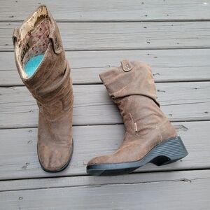 Vintage 90s y2k Mudd Bratz Brown Vegan Leather Chunky Slouchy Mid Calf Boots 8.5
